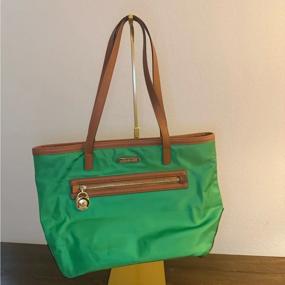 Michael Kors Emerald Green Tote with Brown Accents